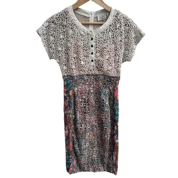 Beguile By Byron Lars Lace Study Sheath Dress Sz 2 Laser Cut Cocktail Feminine - Picture 2 of 9